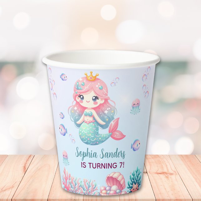 Vasos De Papel Under the sea - Adorable Mermaid Birthday Girl (Subido por el creador)