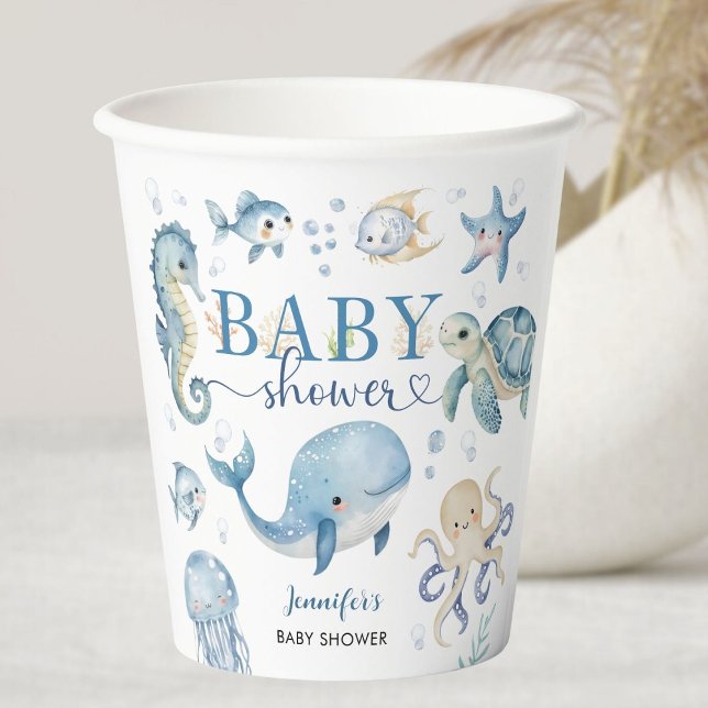 Vasos De Papel Under The Sea Baby Shower Boy Blue Ocean (Subido por el creador)