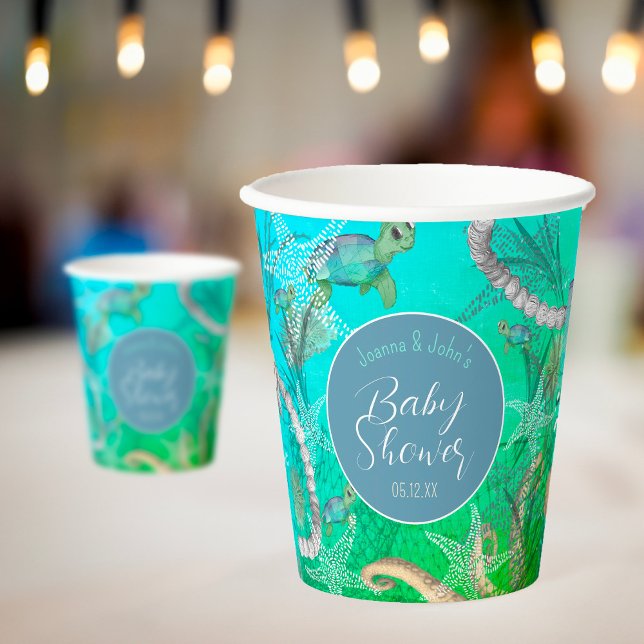 Vasos De Papel Under the Sea Turtle Baby Shower (Under the Sea Baby Shower Paper Cups)