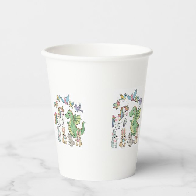 Vasos De Papel  > Unicorn & Dragon Birthday Paper Cup for Kids (Anverso)