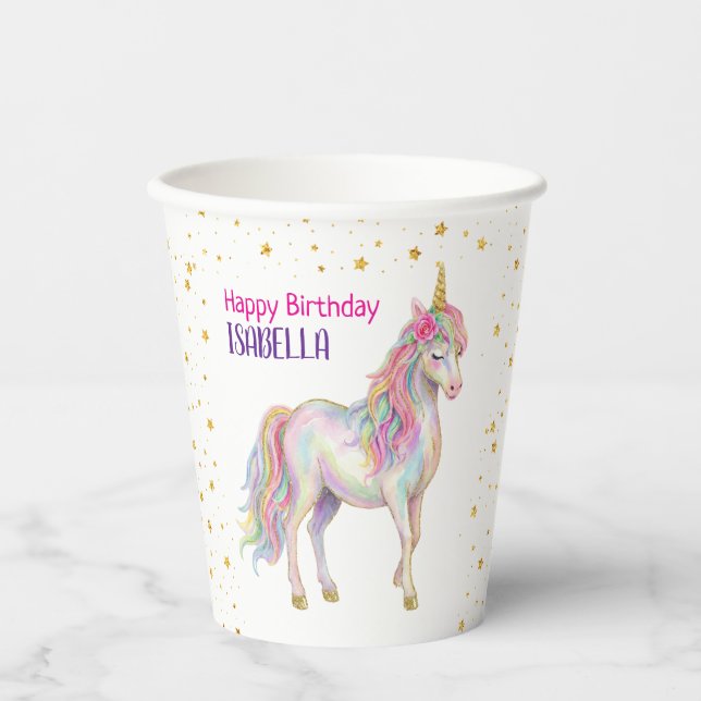 Vasos De Papel Unicorn Glitter Girls Birthday (Anverso)