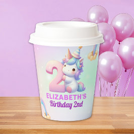 Vasos De Papel Unicorn Rainbow 2nd Birthday -for Girls