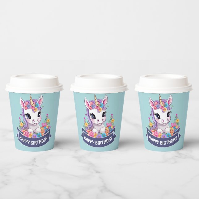 Vasos De Papel Unicornio, bebé mágico dulce (Multi)