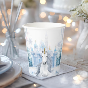 Vasos De Papel Unicornio de Invierno Mágico Paisaje Invernal