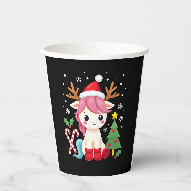 Vasos De Papel Unicornio de Navidad Lindo Mágico Xmas Niñas Toddl (Anverso)
