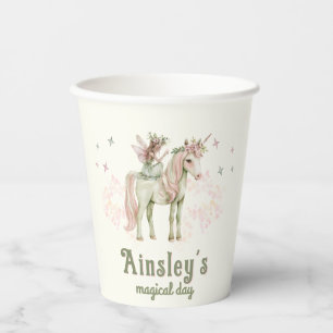 Vasos De Papel Unicornio encantado y cumpleaños personalizado de