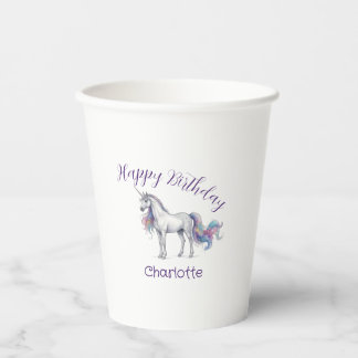 Vasos De Papel unicornio púrpura marón feliz cumpleaños niños nom