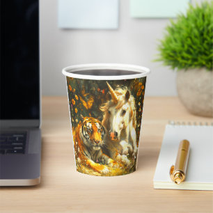 Vasos De Papel Unicornio y un tigre