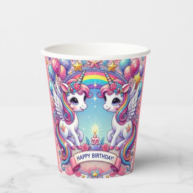 Vasos De Papel Unicornios de la Realeza del Arcoíris (Anverso)