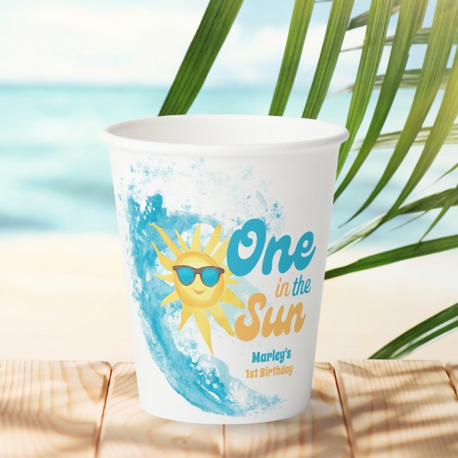 Vasos De Papel Uno en el Sol 🌞 1er Cumpleaños Playa y Olas  (Subido por el creador)