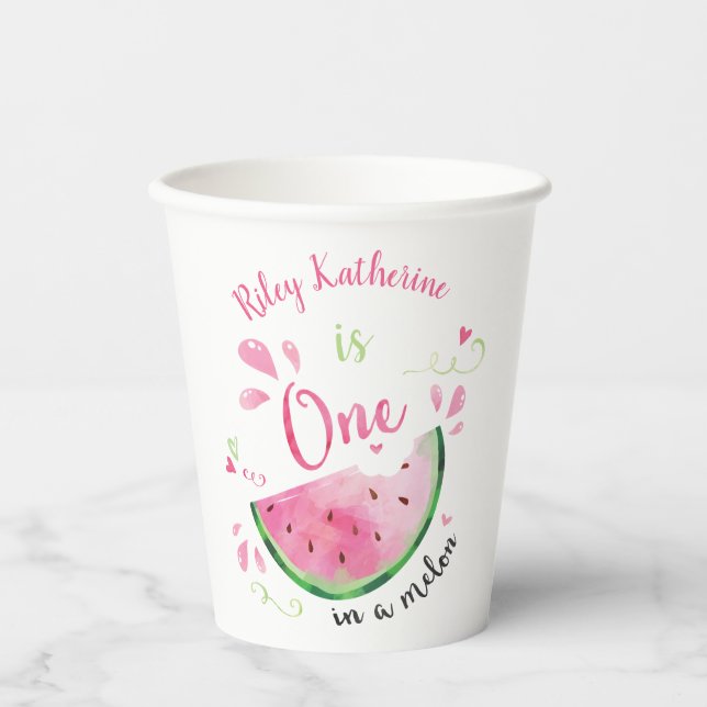 Vasos De Papel Uno en Melon Watermelon Birthday Party Pla (Anverso)