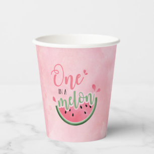 Vasos De Papel Uno en una sandía de acuarela para el primer cumpl