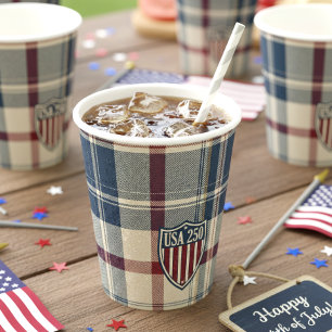 Vasos De Papel USA 250 American Plaid Shield Motivo ID1301