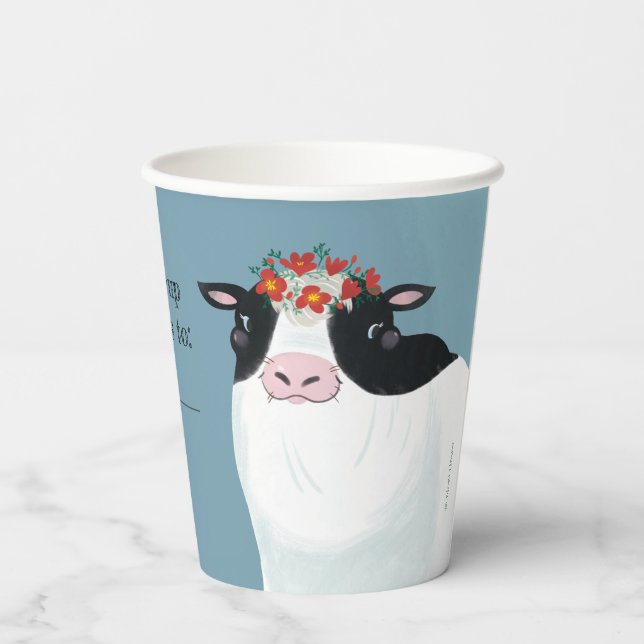 Vasos De Papel Vaca lechera y flor roja (Reverso )