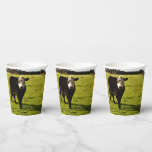 Vasos De Papel Vaca Negra Con Cara Blanca Y Mohawk,