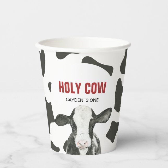 Vasos De Papel Vaca Sagrada Cumpleaños de una vaca estampada (Anverso)