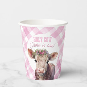 Vasos De Papel Vaca sagrada Soy un Fiesta rosado de Gingham
