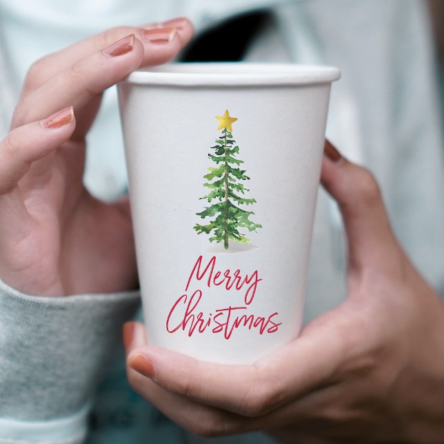 Vasos De Papel Vacaciones de Navidades de árbol de pino acuarela (Subido por el creador)