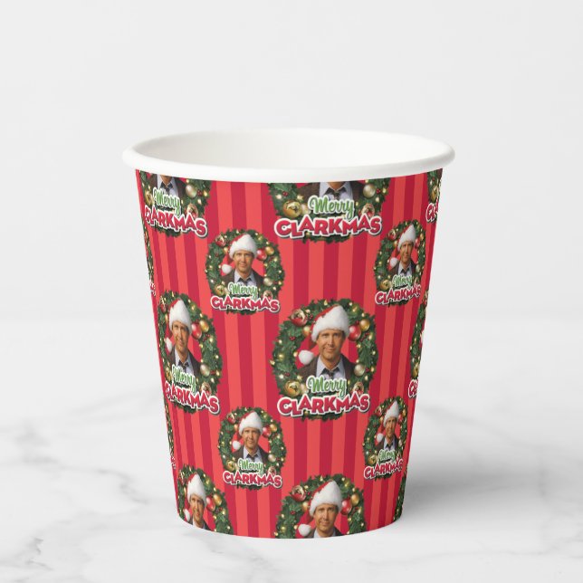 Vasos De Papel Vacaciones de navidades | Patrón Merry Clarkmas (Anverso)