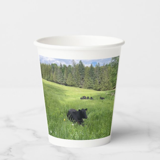 Vasos De Papel Vacas Vermont negras, taza de papel (Anverso)
