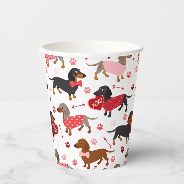 Vasos De Papel Valentine Dachshund (Anverso)