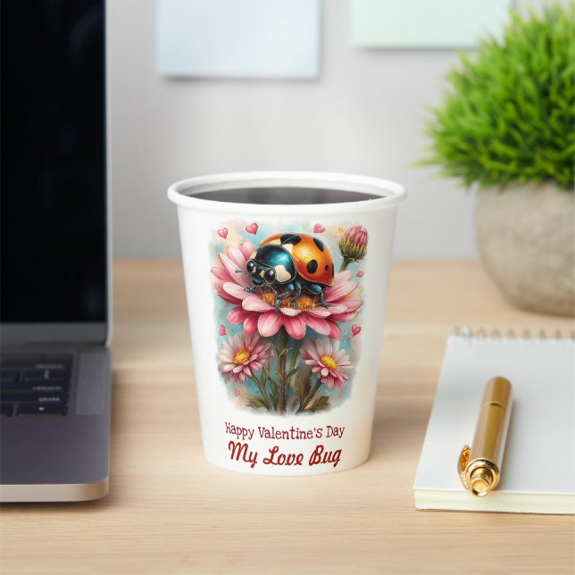 Vasos De Papel  Valentine Love Bug on Blossoms Rose (in situ)