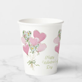 Vasos De Papel Valentine's Heart Pink and Green Heart Balloons