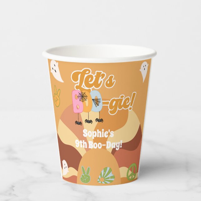 Vasos De Papel Vamos a boo-gie halloween retro niños cumpleaños (Anverso)