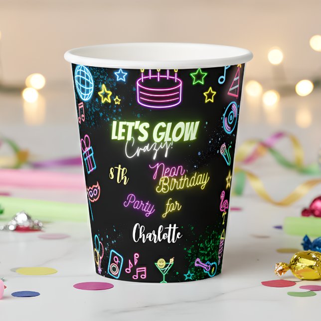 Vasos De Papel Vamos a brillar el cumpleaños loco de los neones (Subido por el creador)