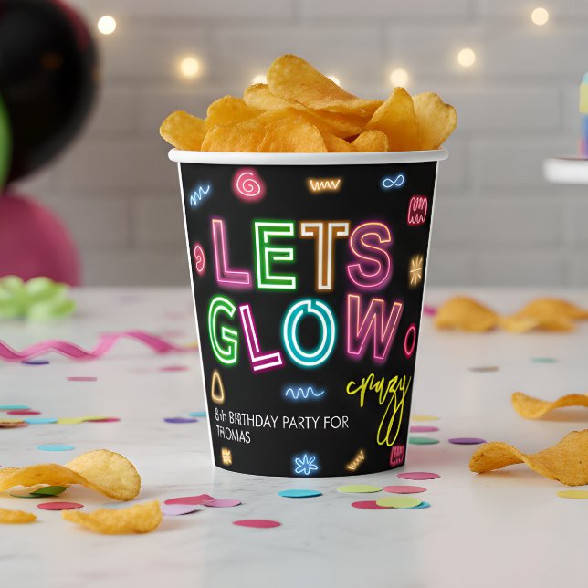 Vasos De Papel Vamos a brillar loco neón fiesta láser de cumpleañ (Subido por el creador)