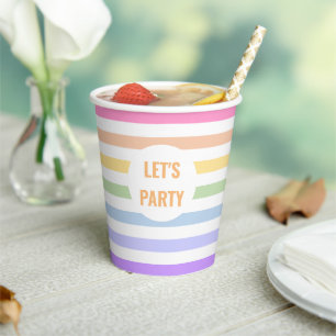 Vasos De Papel Vamos a la fiesta en círculo blanco con rayas de a