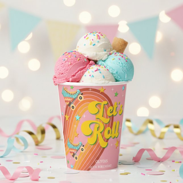 Vasos De Papel Vamos a rodar patinaje de patinaje retro arco iris (Subido por el creador)