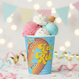 Vasos De Papel Vamos a rodar patinaje de patinaje retro arco iris