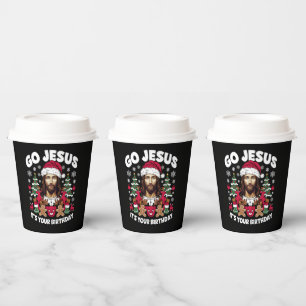 Vasos De Papel Vamos Jesús es tu cumpleaños suéter feo de Navidad