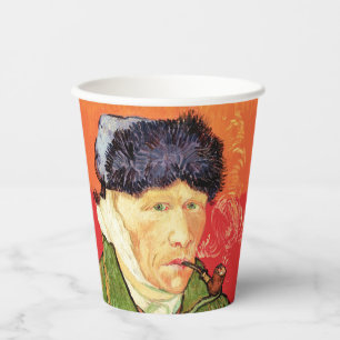 Vasos De Papel Van Gogh - autorretrato con oreja y tubo varados