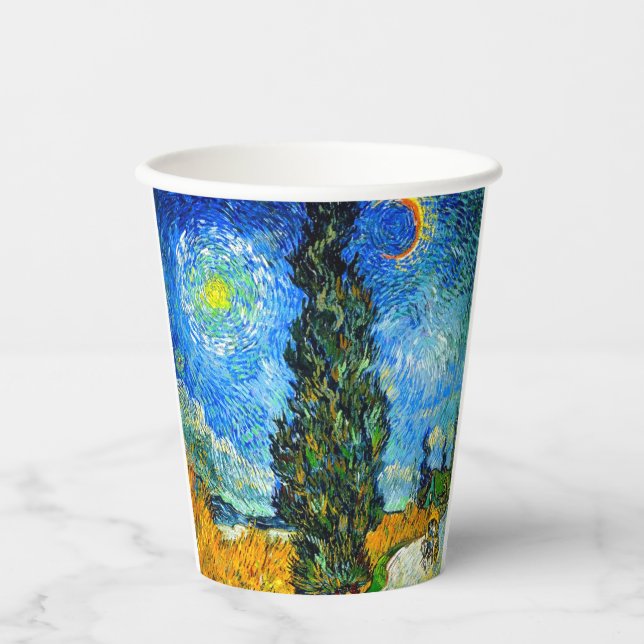 Vasos De Papel Van Gogh Road con Cypress y Star (Anverso)