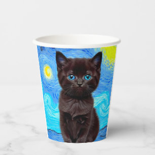 Vasos De Papel Van Gogh Starry Night Black Cat