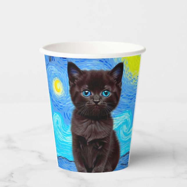 Vasos De Papel Van Gogh Starry Night Black Cat (Anverso)