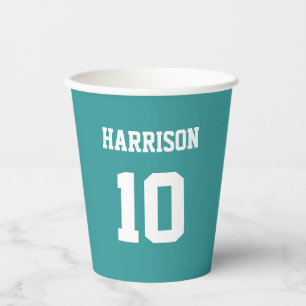 Vasos De Papel Varios deportes verde azulado jersey blanco número