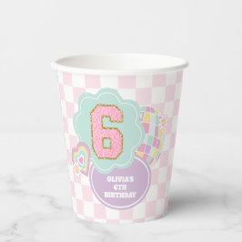 Vasos De Papel Varsity preppy pastel parche 6 cumpleaños