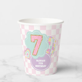 Vasos De Papel Varsity preppy pastel parche 7 cumpleaños