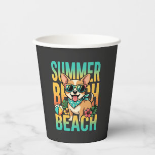 Vasos De Papel Vector de vacaciones de perro en la playa de veran