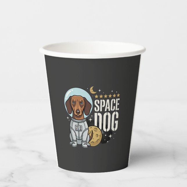 Vasos De Papel Vector perro astronauta dachshund espacial (Anverso)