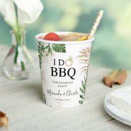 Vasos De Papel Vegetación tropical y compromiso "I Do BBQ" de oro