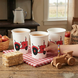 Vasos De Papel Vehículo Tractor Rojo de Granja