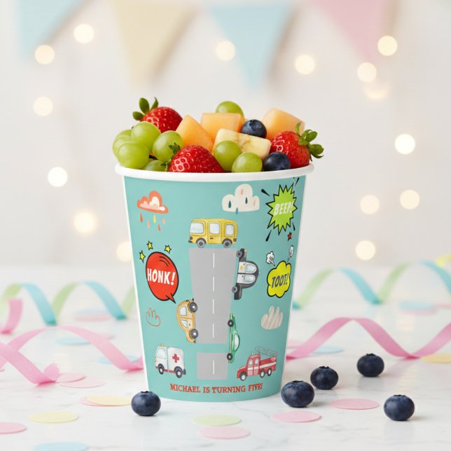 Vasos De Papel Vehículos de pitido de hongos para niños cumpleaño (Subido por el creador)