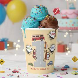 Vasos De Papel Vehículos retro de pitido de hongos primer cumplea