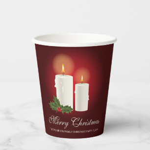 Vasos De Papel Velas blancas de Navidad en rojo con texto persona