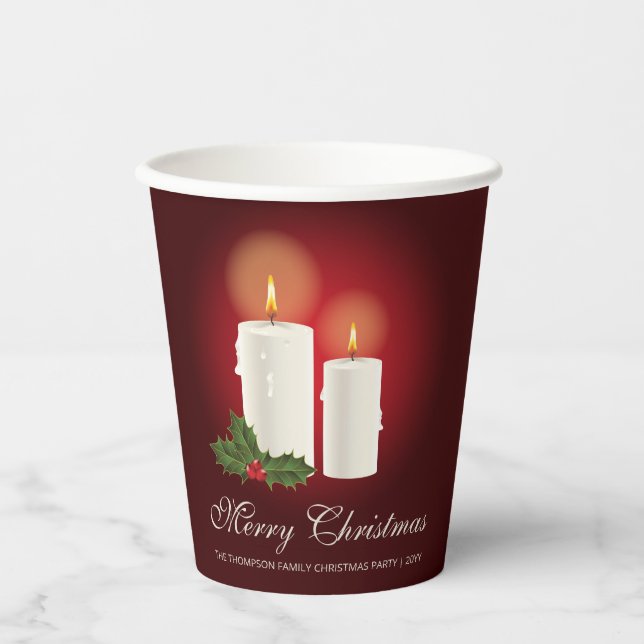 Vasos De Papel Velas Blancas De Navidades En Rojo Con Texto Perso (Anverso)