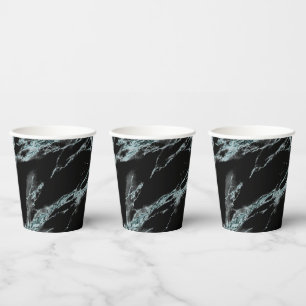 Vasos De Papel Vena turquesa ligera con aspecto de mármol negro